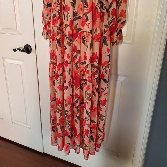 Shein Floral Maxi Dress Pleated Edges Layered Chiffon Evening Cocktail Medium - Picture 4 of 11